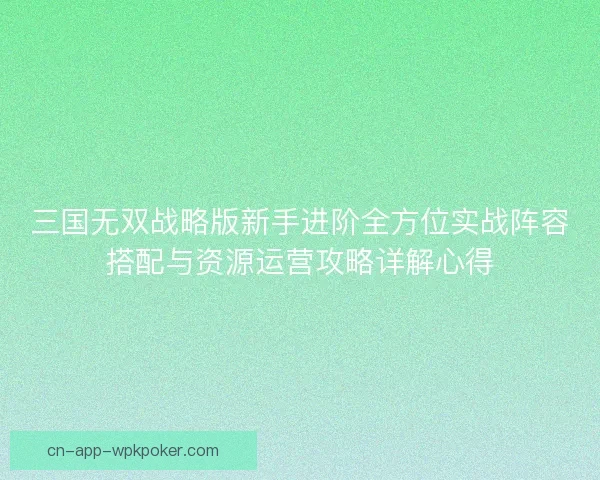 三国无双战略版新手进阶全方位实战阵容搭配与资源运营攻略详解心得 三国无双战略版新手进阶全方位实战阵容搭配与资源运营攻略详解心得